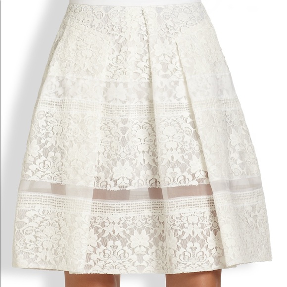 Rebecca Taylor BLACK Pleated Silk Lace Skirt - Picture 3 of 12